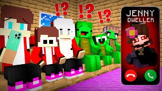 Scary Jenny Dweller Call JJ and Mikey Family at Night in Minecraft  Maizen [upl. by Ahseenyt837]