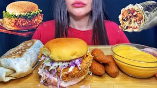 ASMR FAST FOOD  EATING CRISPY CHICKEN BURGER  BURRITO MUKBANG [upl. by Naves393]