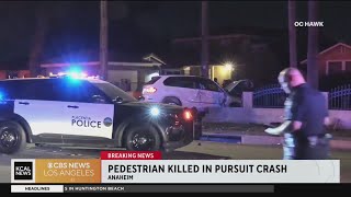 Police search for a pursuit suspect who killed 1 and crashed into an Anaheim home [upl. by Naawaj]