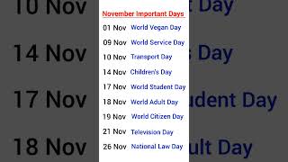 Special November days l november milestones l festive dates [upl. by Akema]