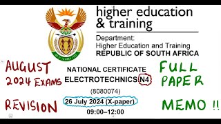 Electrotechnics N4 August 2024 Memo Full Paper mathszoneafricanmotives [upl. by Etnad]