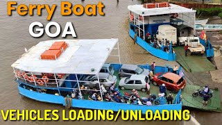 Loading vehicles into a Ferry boat in Goa  Zuari river ferry service Madkai  Cortalim  rare view [upl. by Tremml]