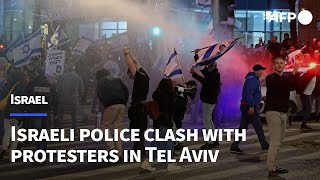 Israeli police clash with antigovernment protesters in Tel Aviv  AFP [upl. by Nerland866]