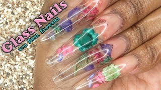 Acrylic Nails Tutorial  How To Encapsulated Nails  Clear Glass Nails  Flowers  with Nail Forms [upl. by Ahsiym]