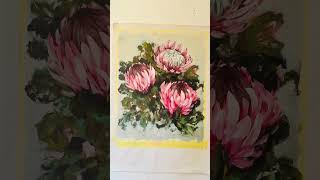 South African proteas on their way to an art collector in Canada floralart paintingflowers [upl. by Oile]