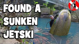 FOUND SUNKEN JET SKI Underwater at an Old Bridge STOLEN [upl. by Dannie]