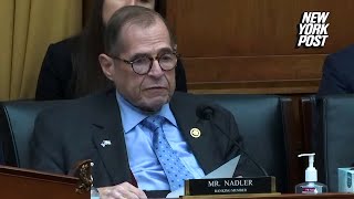 Rep Nadler speaks during hearing shortly before being pictured with head down eyes closed [upl. by Leonanie]