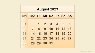 Kalender August 2023 [upl. by Aneertak]