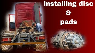 installing disc brake  and pads  mercedes Actros [upl. by Burrus35]