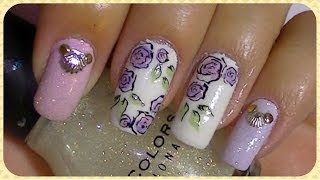 Simple Roses Nail Art Design Tutorial [upl. by Balbinder365]