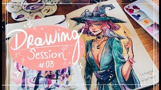 Drawing session 03  Watercolors Copic markers amp gouache 🌻 [upl. by Darsey188]