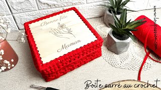 Comment faire une boîte panière rigide carré au crochet facile tutoriel debutant pas à pas diy [upl. by Orhtej716]