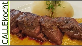 Hasenrückenfilet rosa braten Omas Rezept für besten Hasenrücken [upl. by Ahsihat]