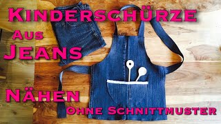 Upcycling Idee Kinderschürze aus alter Jeans nähen ohne Schnittmuster für Anfänger Kochschürze denim [upl. by Merril]