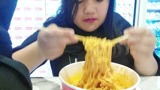 spicy samyang cheese noodles mukbang at the Ramen bar SO SPICY I HAS BREATHING SO QUICKLY [upl. by Noevart]