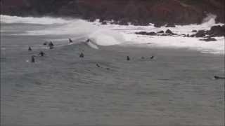 Winter surfing in Manorbier Bay Pembrokeshire Wales [upl. by Xela]