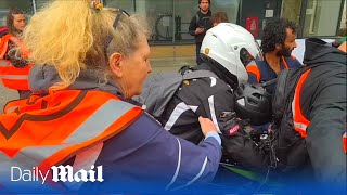 Angry motorcyclist ploughs through Just Stop Oil protest in London as tensions rise [upl. by Oir]