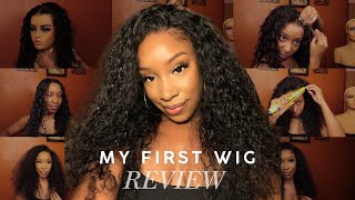 GLUELESS NO GLUE NEEDED HOW TO INSTALL A MALAYSIAN CURLY WIG ft MYFIRSTWIG [upl. by Joannes629]