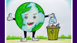 How to Draw Simple Image of Stop Plastic pollution Step by Step Drawing of World Environment Day [upl. by Bumgardner]