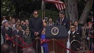 President Reagans Remarks at the Welcoming of Prime Minister Rajiv Gandhi of India on June 12 1985 [upl. by Addy52]