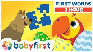 Toddler Learning Video w Color Crew amp Larry  Baby Learning First Words amp ABC  1 Hour  BabyFirstTV [upl. by Htevi]