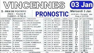 Prix de Poitiers 03 Jan Pronostic Quinté du demain VINCENNES [upl. by Erodaeht]