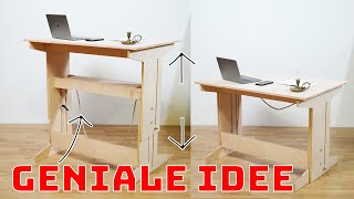 Geniale Idee Höhenverstellbar in Sekunden mit einem Seil  Ergonomischer Schreibtisch [upl. by Maer]