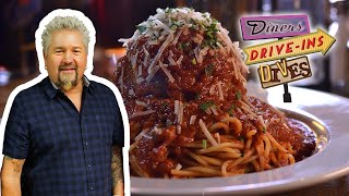 Guy Fieri Eats a 10OZ MEATBALL amp Chicken Parm in Utah  Diners DriveIns and Dives  Food Network [upl. by Mahgem]