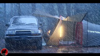 Thunderstorm Camping in a HUGE Motorcycle Tent  Lone Rider Overnight Adventure [upl. by Cheffetz745]