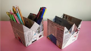 How to make Newspaper Pen Stand  Pen Holder  Recycled Craft Ideas  Quick and Easy [upl. by Eznyl]