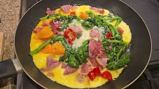 Breakfast Omelet of Broccoli Rabe Peppers amp Ham [upl. by Allenrad670]