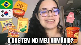 O que eu tenho de produtos coreanos no meu armário e na geladeira nossa vida na coréia [upl. by Ellennej447]