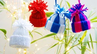 How To Make Mini Yarn Hats Christmas Ornaments [upl. by Bendite]