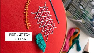 Pistil stitch tutorial Elongated French knot Hand embroidery stitch tutorial for beginners DIY [upl. by Maye147]