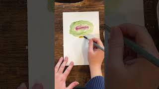 One minute painting of a pink and green mushroom loosewatercolor watercolorpainting mushroomart [upl. by Aylsworth]