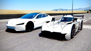 McMurtry Spéirling vs Tesla Roadster at Special Stage Route X [upl. by Nomled]