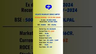 Colgate Palmolive India Limited share latest news  ExDate 04NOV2024  shots [upl. by Clere902]