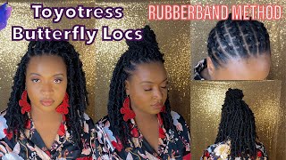 Toyotress Distressed Crochet Butterfly Locs 12quot  1B  Illusion Individual RUBBERBAND METHOD [upl. by Eldnek]