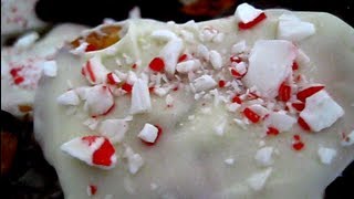 Holiday Baking  White Chocolate Covered Pretzels w Peppermint Bits [upl. by Aremaj]