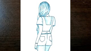 Backside Girl Jeans And Top Drawing  Half Pant Girl Drawing For Beginners  pencil Sketch Of Girl [upl. by Idnat]