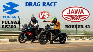 2024 JAWA BOBBER 42 BS6 VS BAJAJ PULSAR RS 200  DRAG RACE 🔥 [upl. by Danika]