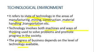 TECHNOLOGICAL ENVIRONMENTComponent of business environment [upl. by Hedley]