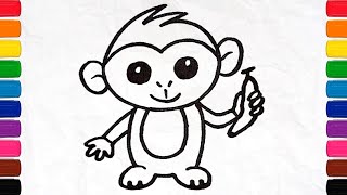 Monkey Drawing Painting Coloring for kids and Toddlers  How to Draw a Cute Monkey  Kids Drawing [upl. by Ahseenat]