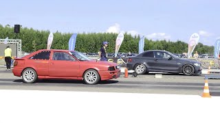 1060HP Audi Coupe 22tq 20v vs 1000HP BMW 1M Coupe 2JZ Turbo 14 mile drag race [upl. by Eca]