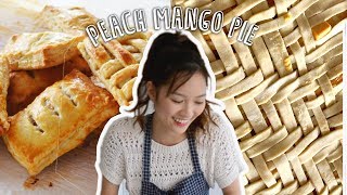 Peach Mango Pie  How to Make a Herringbone Lattice  Ally Bakes [upl. by Enyluqcaj]