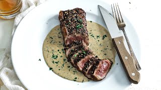 Steak Au Poivre Recipe  Peppered Steak with Cognac Cream Sauce [upl. by Abibah]