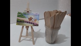 How to make mini easel  diy mini canvas stand  diy miniature artist easel [upl. by Eenitsed]