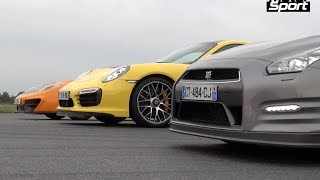 Drag Race  911 Turbo S VS McLaren 12C VS Nissan GTR Motorsport [upl. by Tavi630]