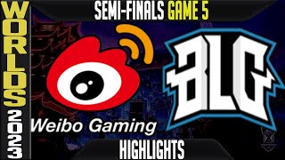 WBG vs BLG Highlights Game 5  S13 Worlds 2023 Semifinals  Weibo Gaming vs Bilibili Gaming G5 [upl. by Bentlee]