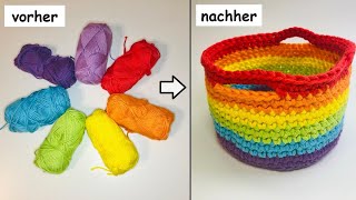 Super fast Rainbow basket crochet in fast motion free pattern for beginners within the video [upl. by Sitruc]